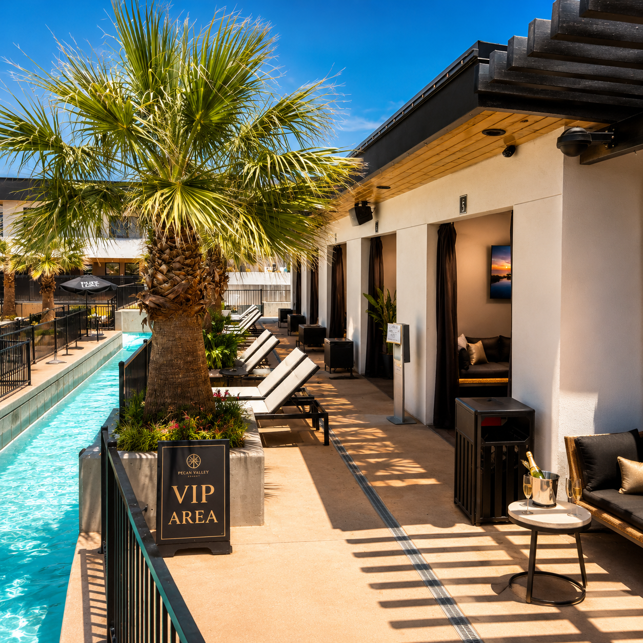 Private VIP island cabana at Pecan Valley